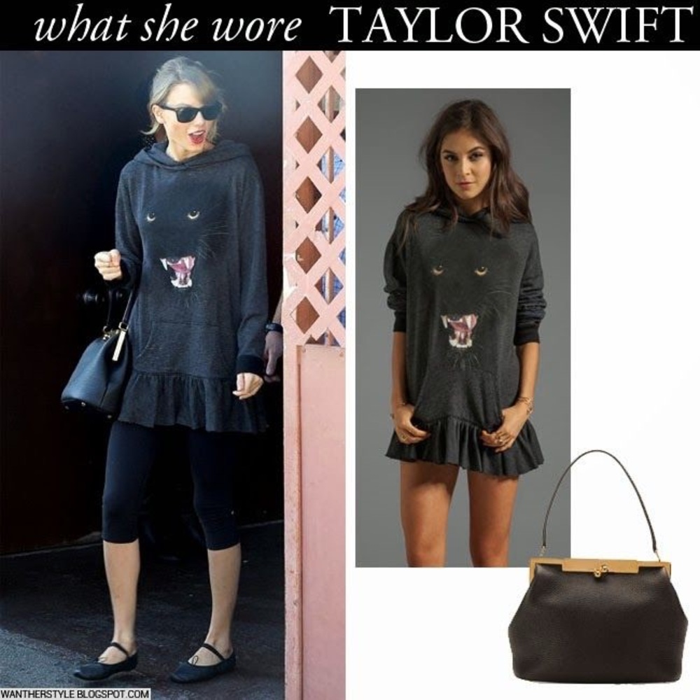 Wildfox Couture Panther Jaguar Black Cat Taylor Swift XS OVERSIZED HOODIE DRESS